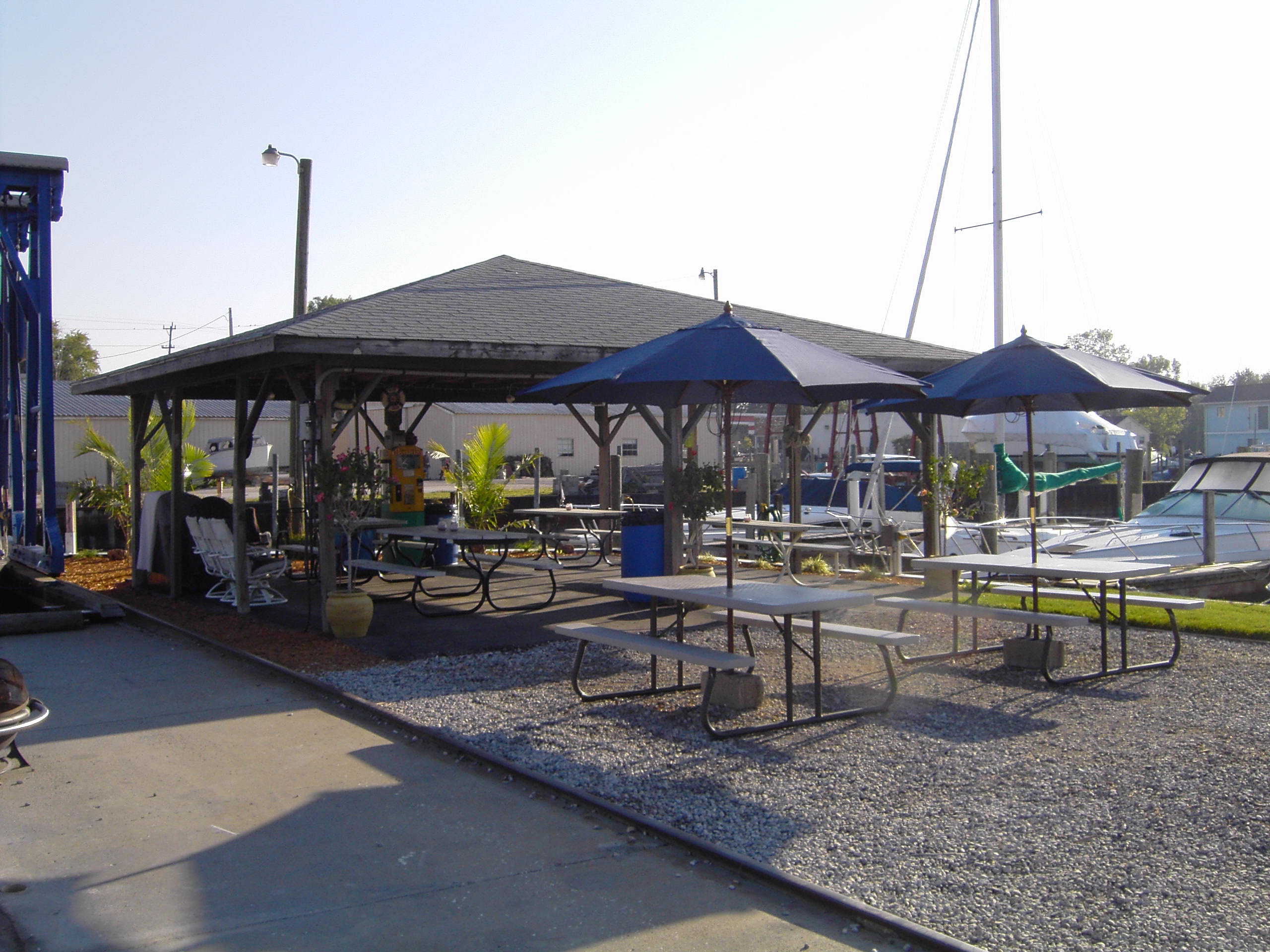 Picture of  pavillion and summer dockage on Lake St. Clair at Swan Creek Harbor